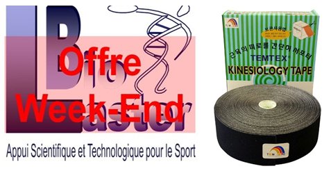 Offre Week-End chez Biolaster: Kinesiology Tape TEMTEX avec dimensions 5cm x 32m et couleur Noir